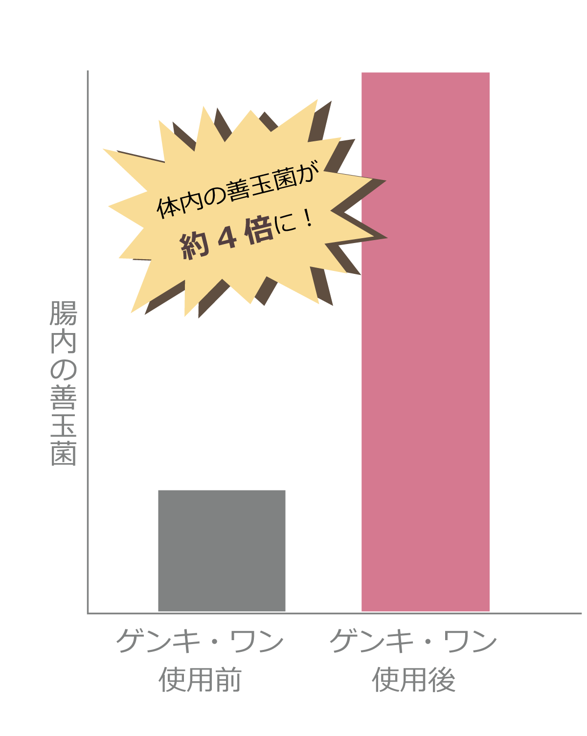 ゲンキワンを与えると体内の善玉菌の数が４倍になりました